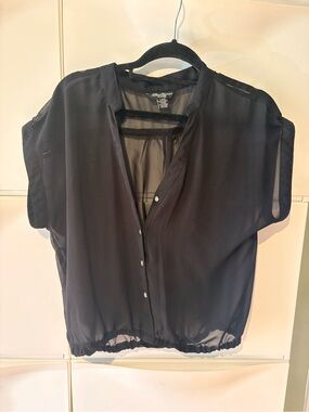 Streetwear Society Black Sheer Button-Front Blouse